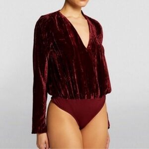 GOOD AMERICAN Velvet Long Sleeve Wrap Bodysuit Plus Size 5 XXL 2X Stretch V Neck